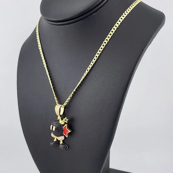 Brand New Sterling Silver 925 Mario Bomber Necklace